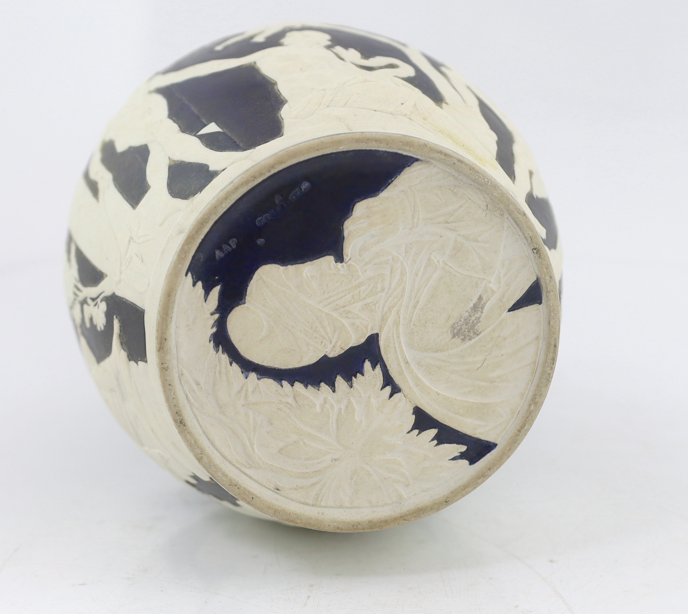 A Wedgwood dark blue glazed and white sprigged replica of the Portland vase, late 19th century